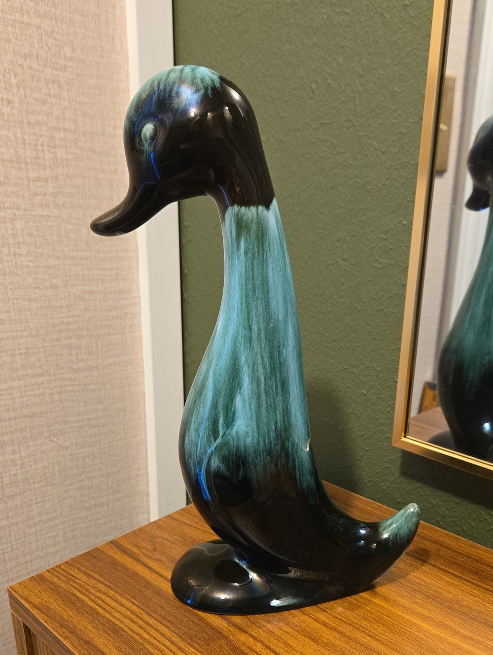 11" Blue Mountain Pottery Duck Sculpture Turquoise Drip - Home Art Decor Vintage